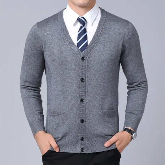 Light Grey Cardigan Coat V Neck Slim Fit Jumper