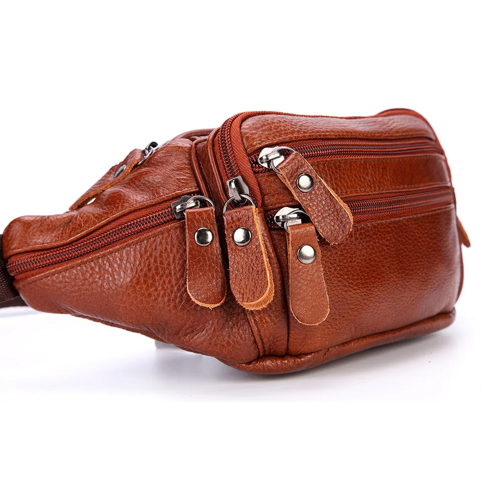 Men's Fashionable Genuine Leather Travel Waist Messenger Bag