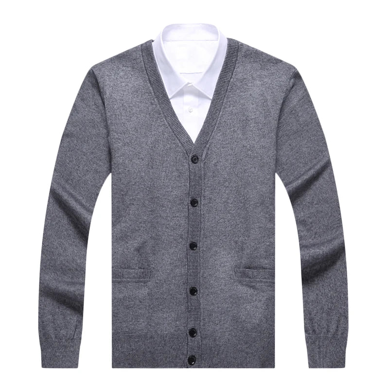 Dark Grey Cardigan Coat V Neck Slim Fit Jumper