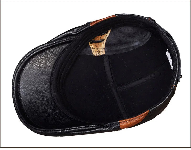 Latest Style Men's Genuine Cow Leather Newsboy Caps with Flap