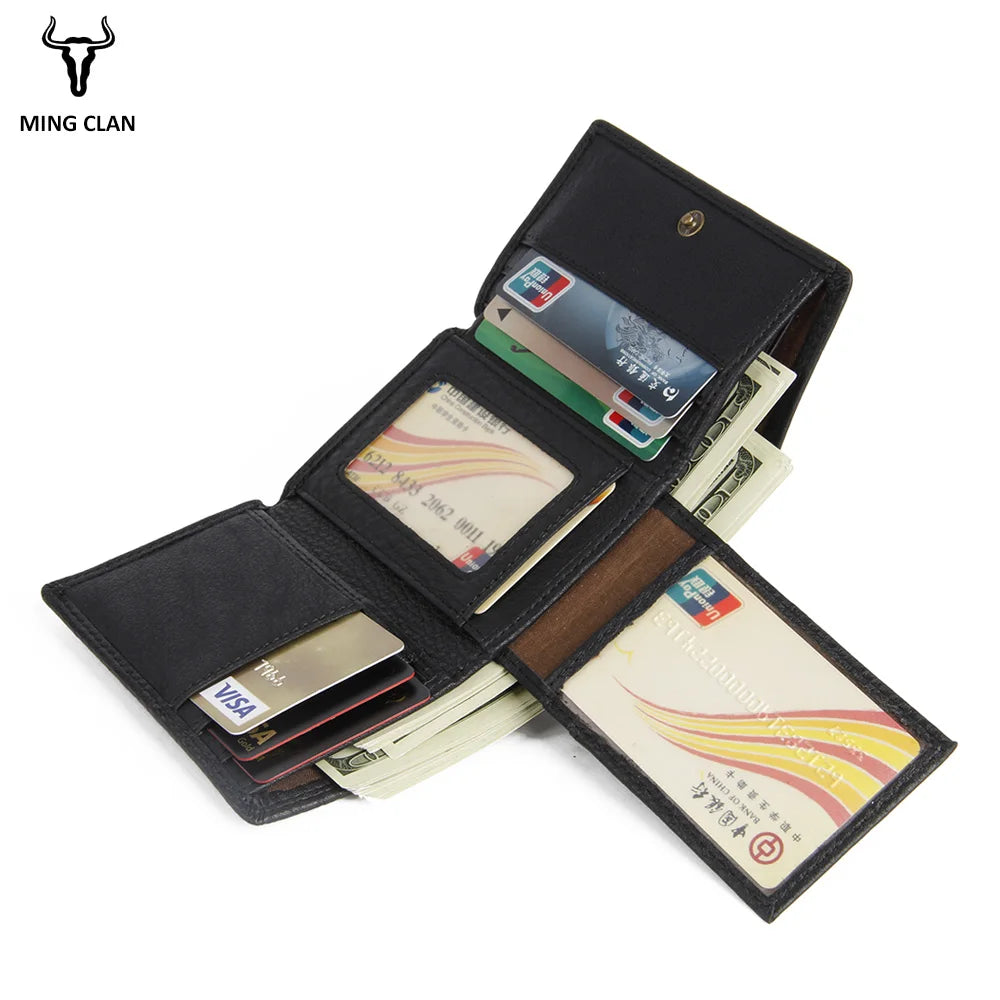 Slim RFID Men's Trifold Designer Wallet: Genuine Leather with Small Front Pocket and Credit Card Holder