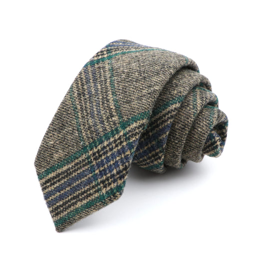 Narrow Collar Slim Cashmere Tie: Classic Plaid, Herringbone and Houndstooth Patterned Wool Necktie for Men's Suit, Perfect Party or Casual Accessory, Ideal Gift
