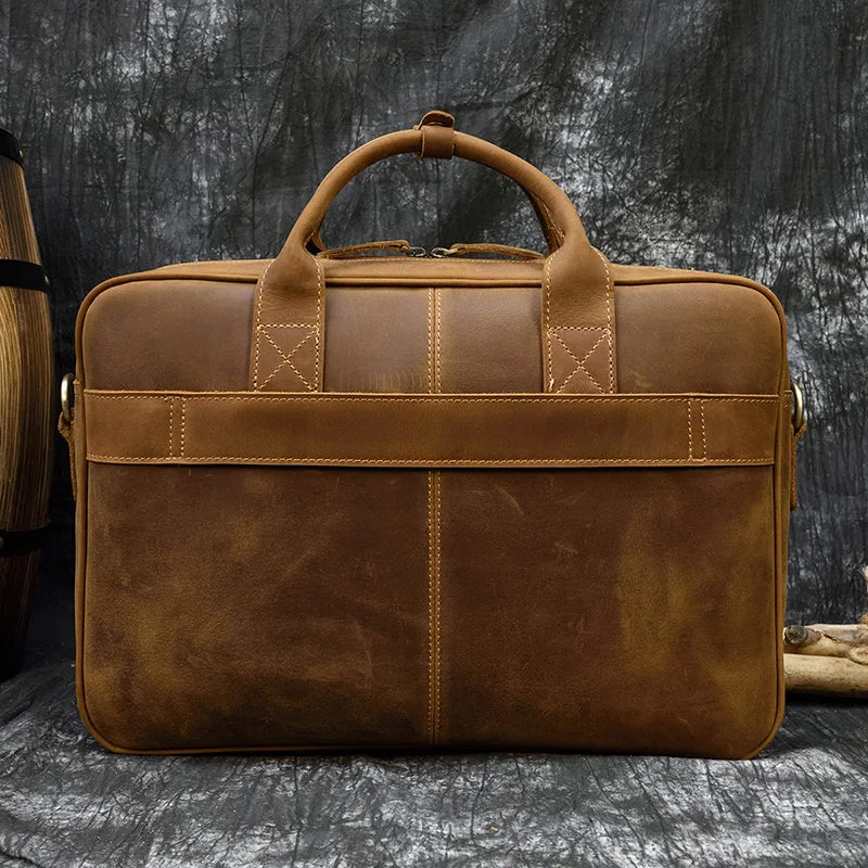 Men's Genuine Cowhide Leather Briefcase: Laptop Bag for 15.6" Laptop, Ideal for Doctors, Lawyers, and Professionals