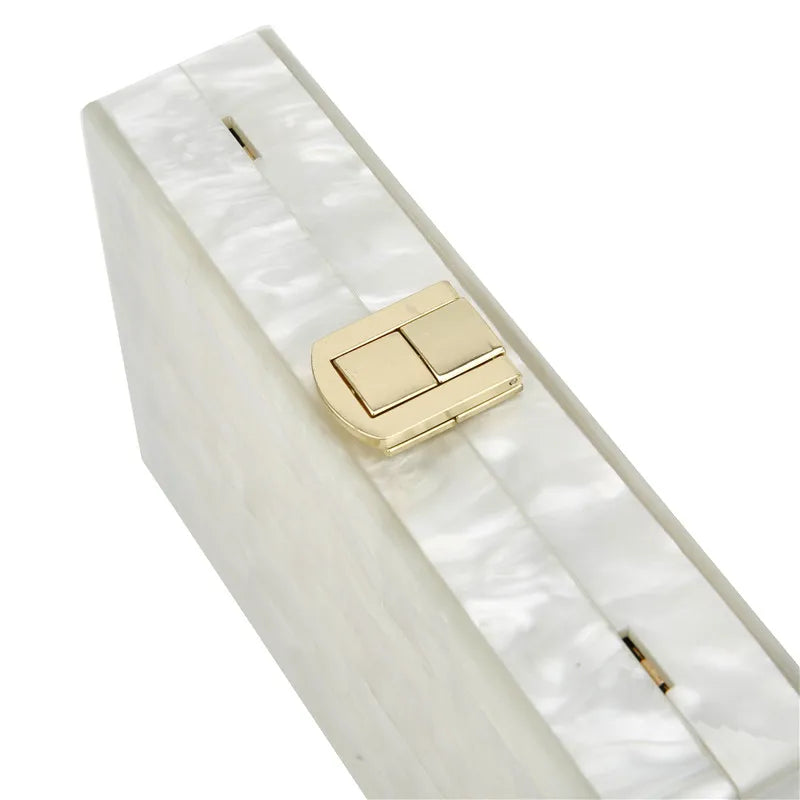 White Pearl-Striped Acrylic Box Clutch: Ideal for Parties and Evening Events