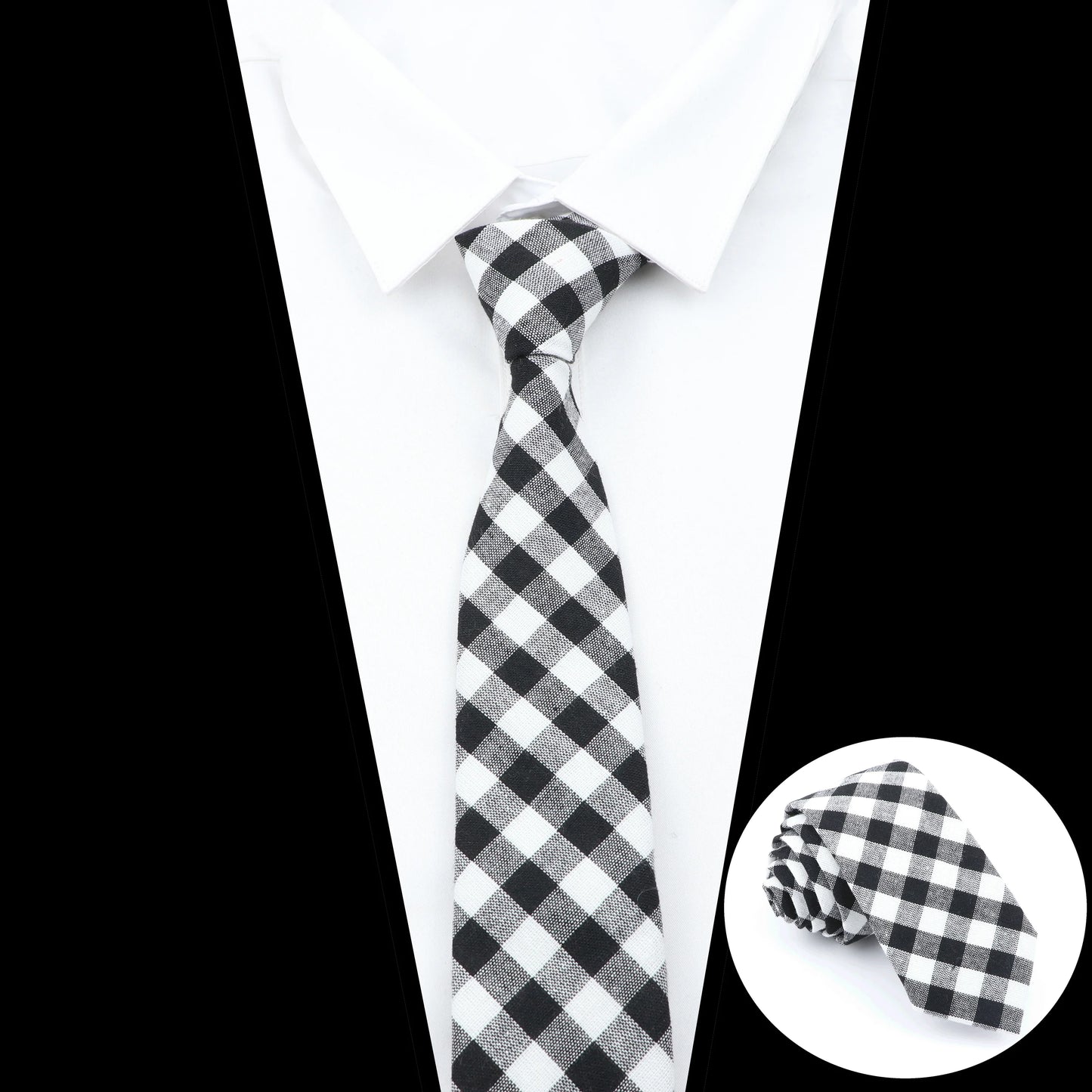 Fashionable Plaid Skinny Cotton Necktie for Men: Vibrant Choice for Weddings, Business, and Casual Suits