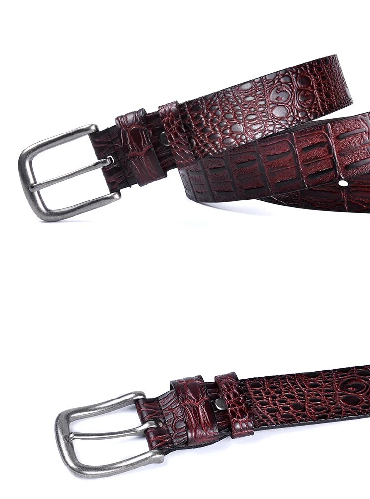 Men's Luxury Designer Belt: Genuine Leather Crocodile Pattern with Ancient Silver Metal Buckle