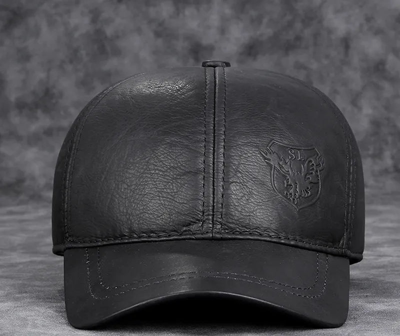 Eagle Impression: Genuine Leather Cowhide Baseball Cap for Men