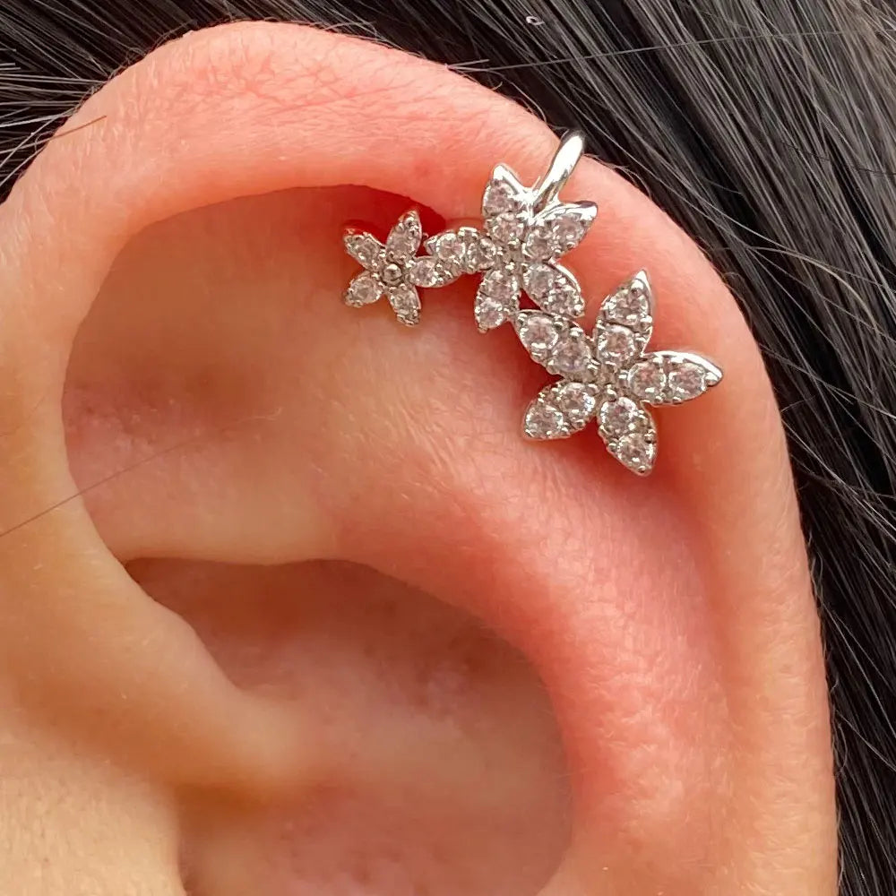 Crystal Flowers Clip Earring for Women: Fashionable Shiny Zircon Ear Cuff, Ideal for Parties, Jewelry Gifts