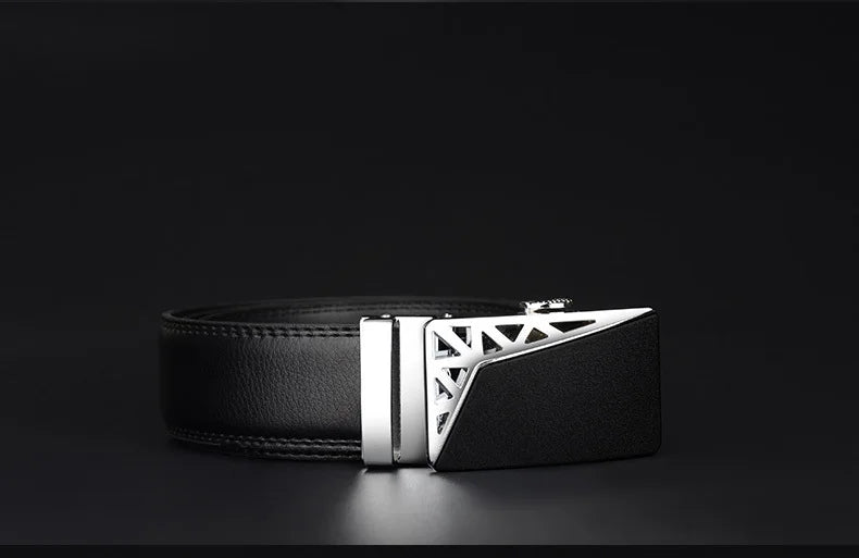 Enhance your style with Genuine Leather Belt featuring an Automatic Ratchet Buckle