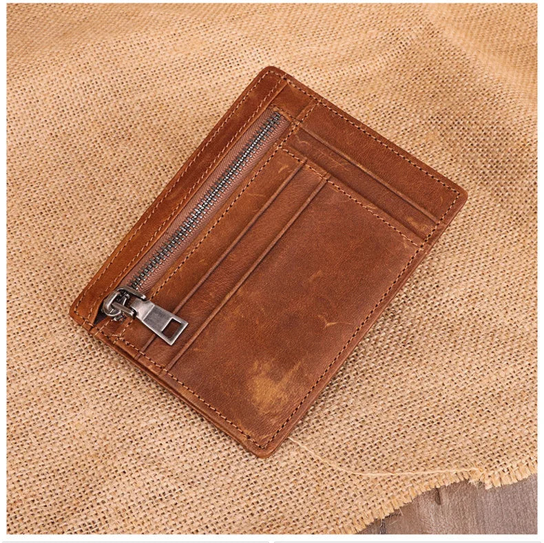 Fashionable Cowhide Male Wallet: Genuine Cow Leather Coin Purse for Men with Zipper Compartment