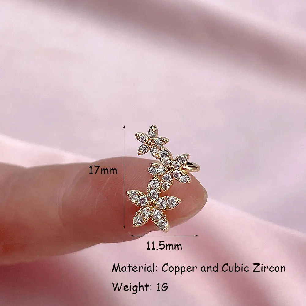 Crystal Flowers Clip Earring for Women: Fashionable Shiny Zircon Ear Cuff, Ideal for Parties, Jewelry Gifts