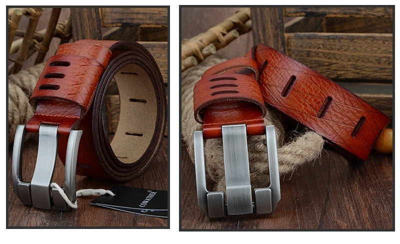 Luxurious Genuine Cow Leather Belts for Men with Pin Buckle