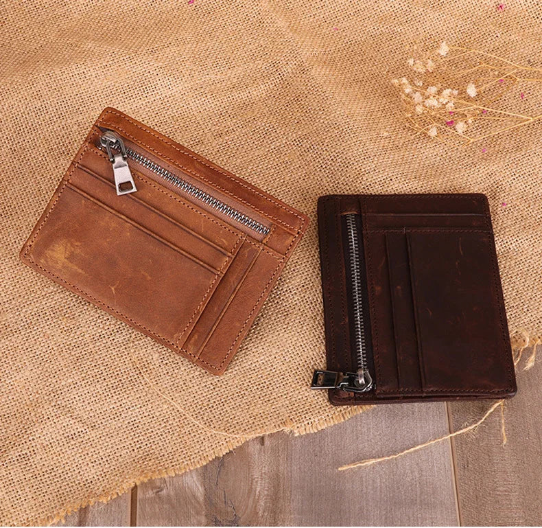 Fashionable Cowhide Male Wallet: Genuine Cow Leather Coin Purse for Men with Zipper Compartment