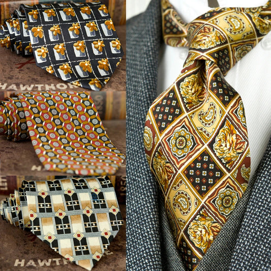 Classical Men's Handmade Printing Neckties: 100% Silk with Geometric Patterns