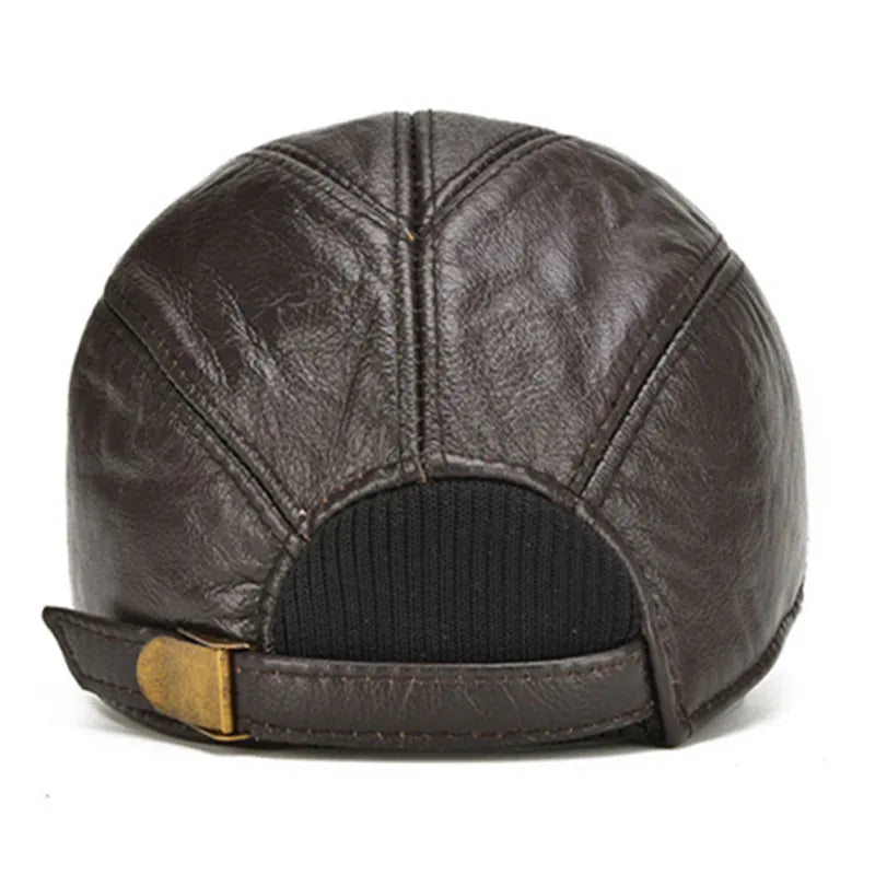 Winter Ready: Men's Genuine Leather Baseball Cap with Earmuffs - Stay Warm and Stylish, Adjustable Size for a Perfect Fit