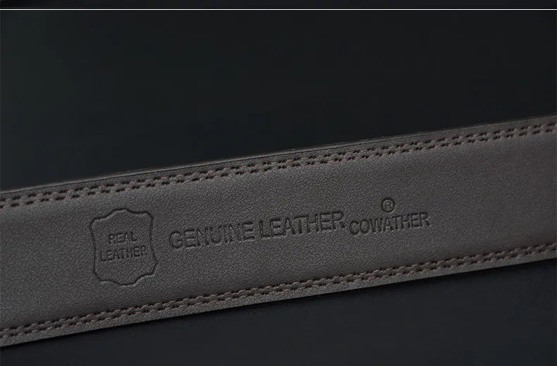 Enhance your style with Genuine Leather Belt featuring an Automatic Ratchet Buckle