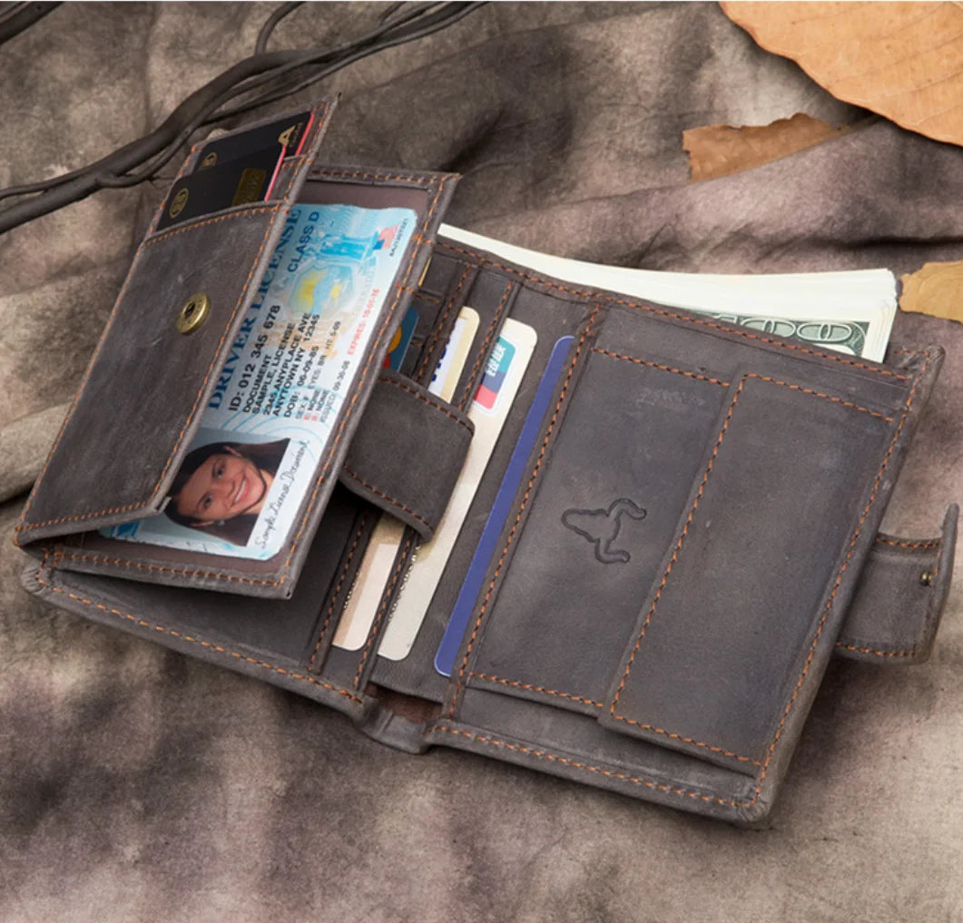 Designer Leather Wallet for Men: RFID Protection, Coin Purse, Flip ID, Credit Card Holder, and Hidden Pocket