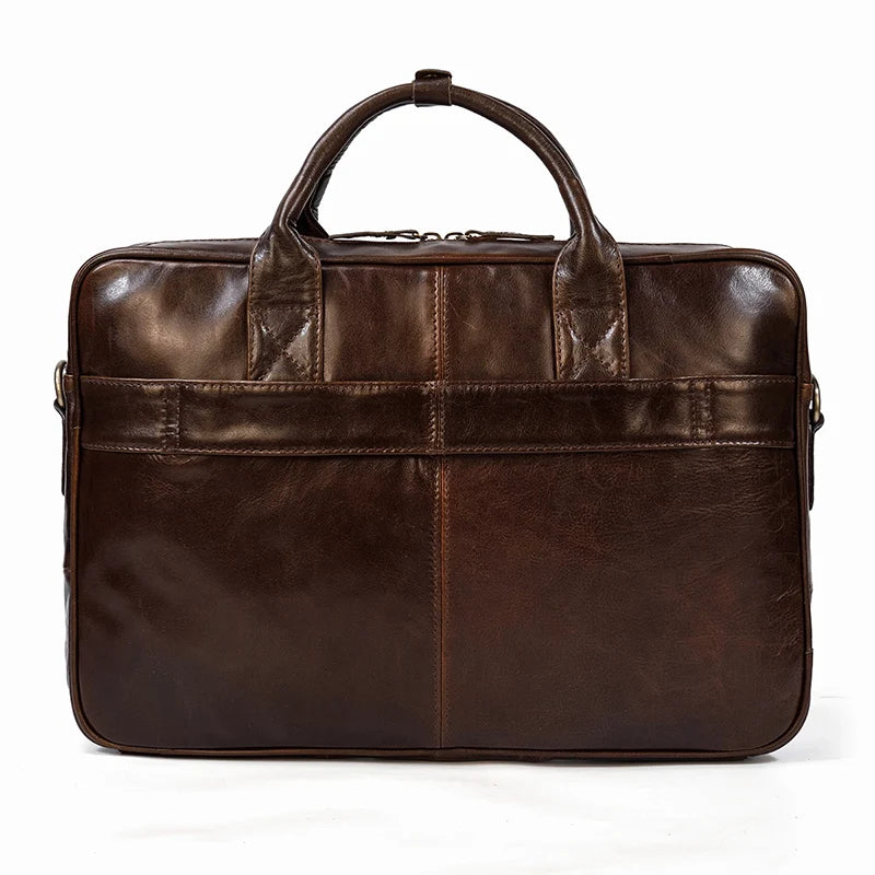 Men's Genuine Cowhide Leather Briefcase: Laptop Bag for 15.6" Laptop, Ideal for Doctors, Lawyers, and Professionals