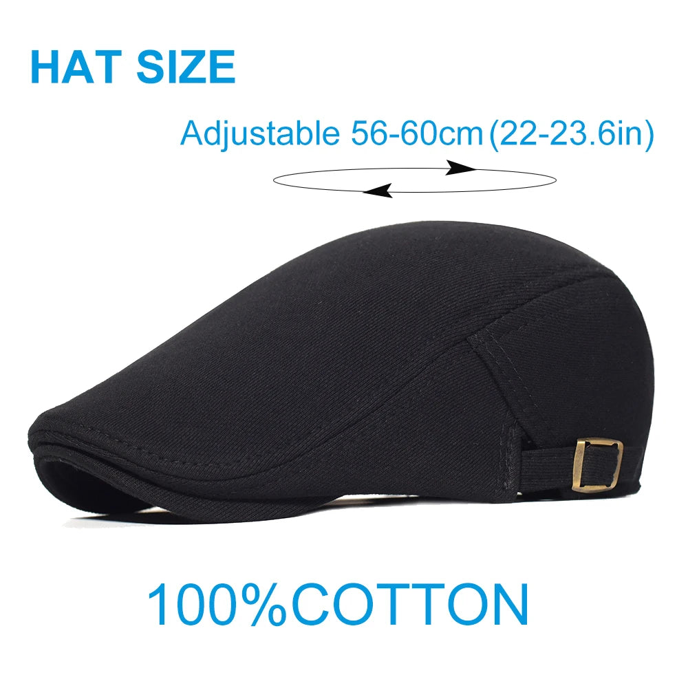 Men's Casual Cotton Adjustable Newsboy Cap: Soft Solid Color Flat Cap