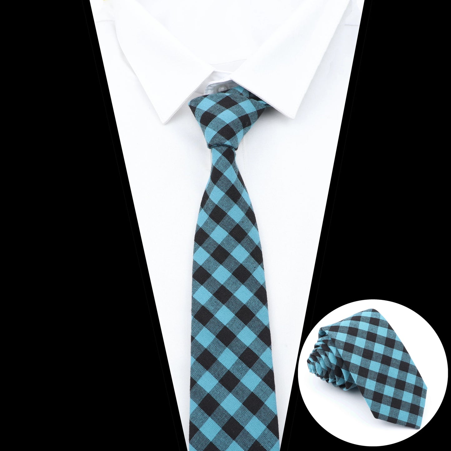 Fashionable Plaid Skinny Cotton Necktie for Men: Vibrant Choice for Weddings, Business, and Casual Suits