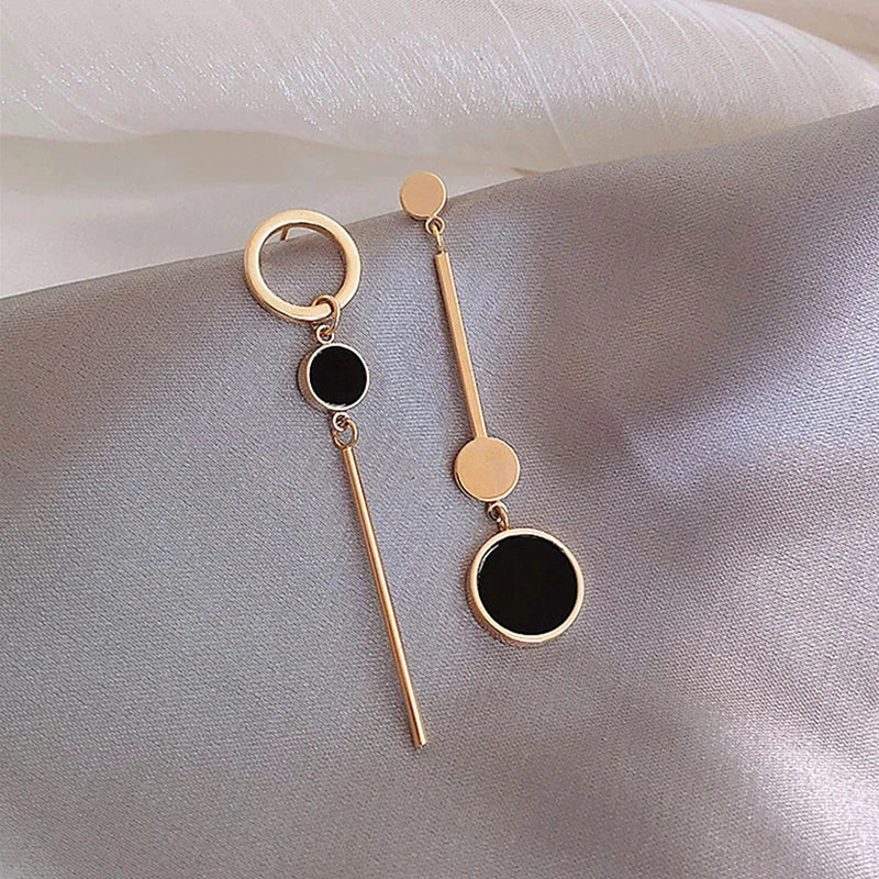 Long Asymmetrical Black Earrings: Geometric Shapes for Women's Jewelry