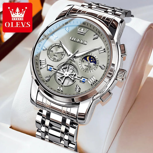 OLEVS Stainless Steel Chronograph Moon Phase Quartz Wrist Watch