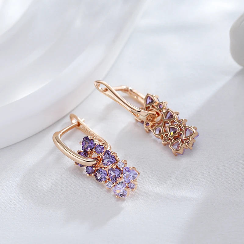 Elegant Purple Natural Zircon Drop Earrings For Women