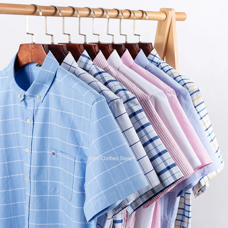 Pure Cotton Men's Solid Color Oxford Short Sleeve Shirt