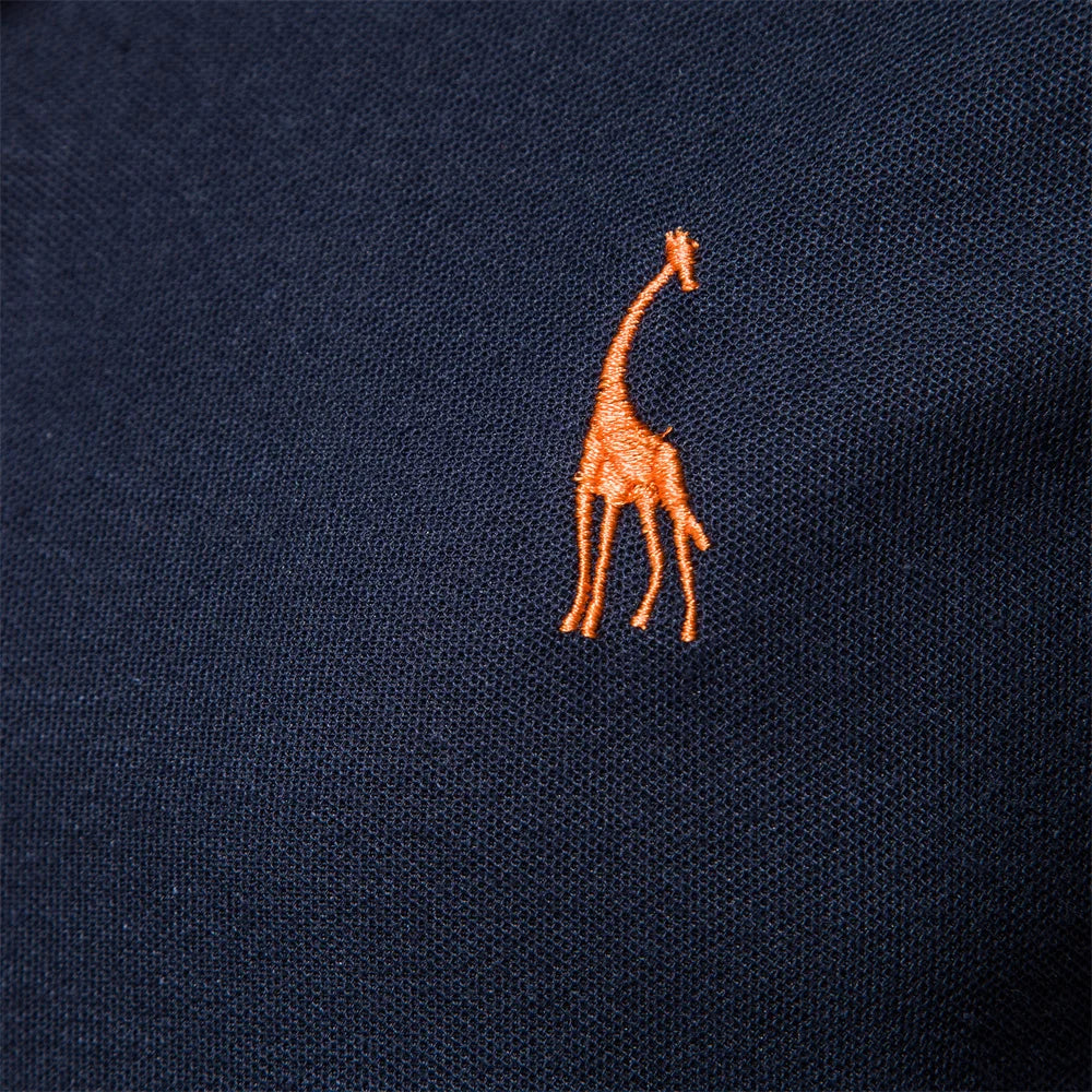 Embroidery Navy Orange Slim Fit Polo Shirt