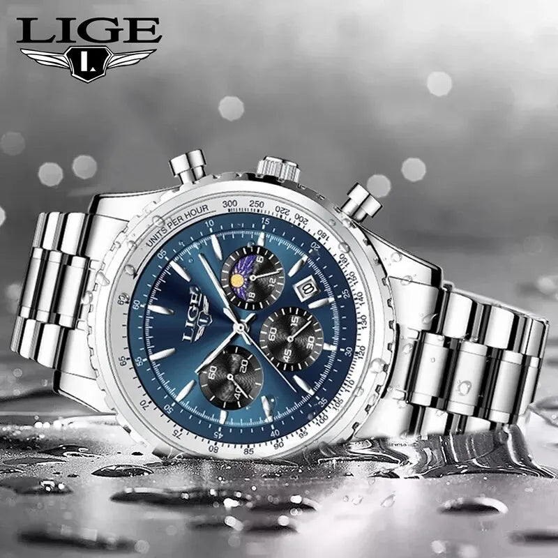 LIGE Quartz Chronograph Sport Wristwatch