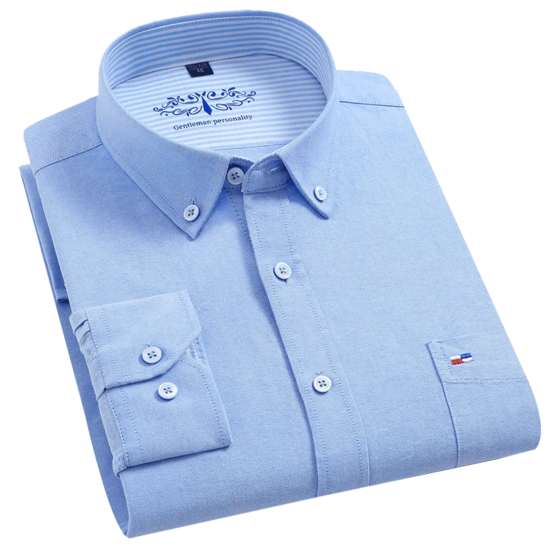 Pure Cotton Sky Blue Washed Oxford Long Sleeve Shirt