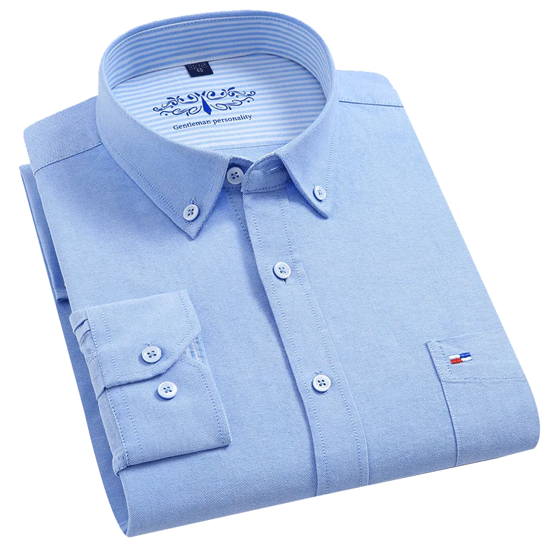 Pure Cotton Sky Blue Pinstripe Washed Oxford Long Sleeve Shirt