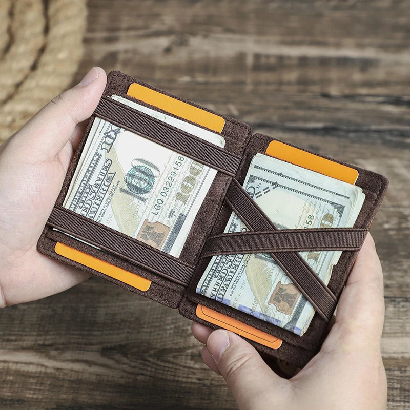 Slim Bifold Genuine Leather Wallet with Card Holder, Zipper Coin Pocket, and Money Clip