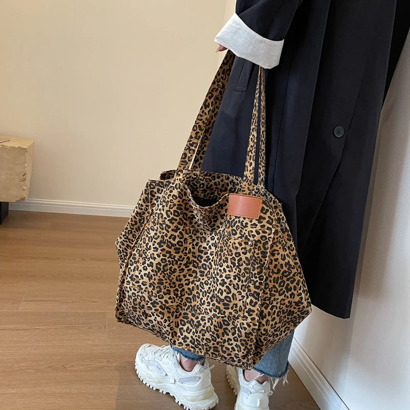 Oversized Leopard Print Shoulder Handbags for Women