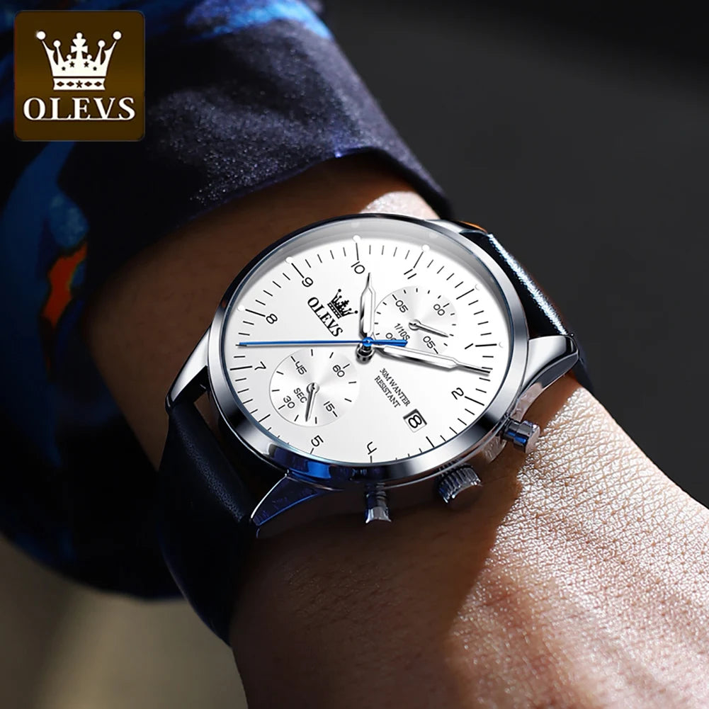 OLEVS Leather Chronograph Wristwatch