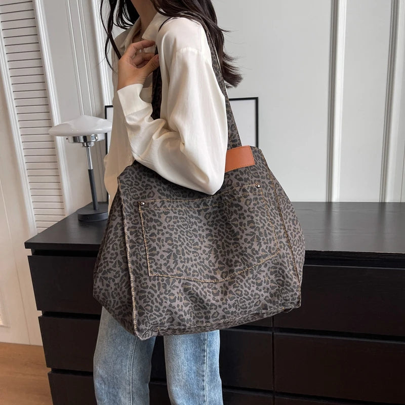 Oversized Leopard Print Shoulder Handbags for Women