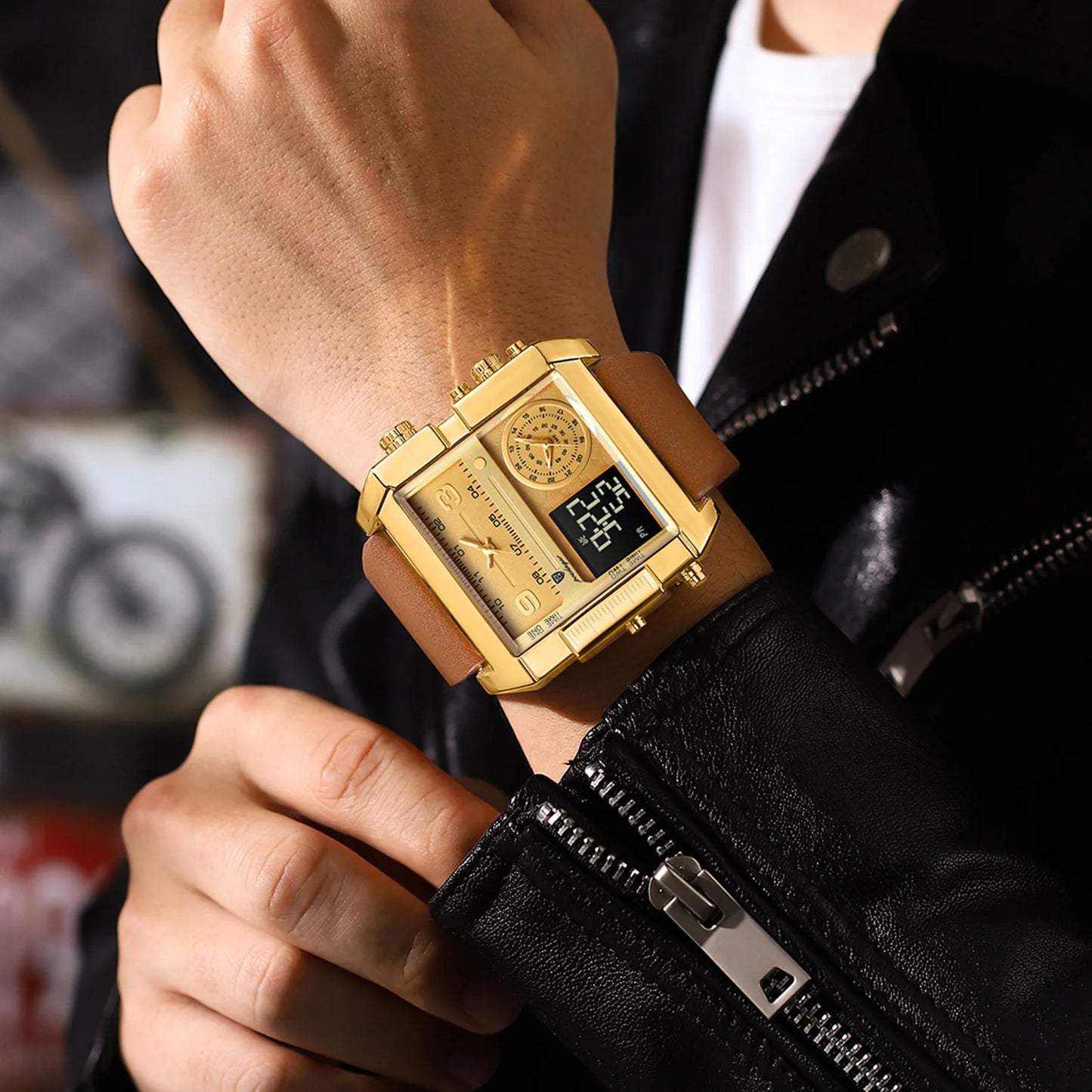 POEDAGAR Rectangle Multifunction Digital Men's Watches