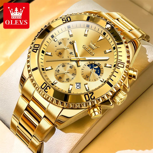 OLEVS Classic Luxury Gold Quartz Luminous Stainless Steel Men's Watch