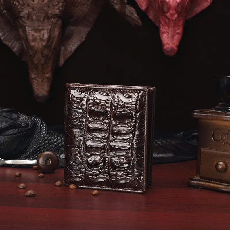 Luxury Genuine Crocodile Leather Bifold Wallet with Alligator Backbone Skin - Men's Exquisite Accessory