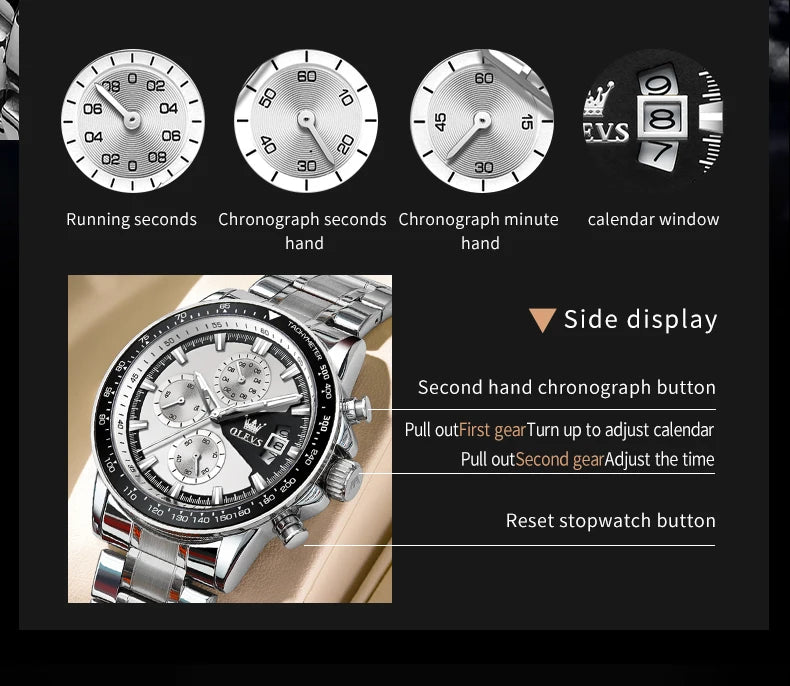 OLEVS Original Multi-function Chronograph Stainless Steel Waterproof Wristwatch