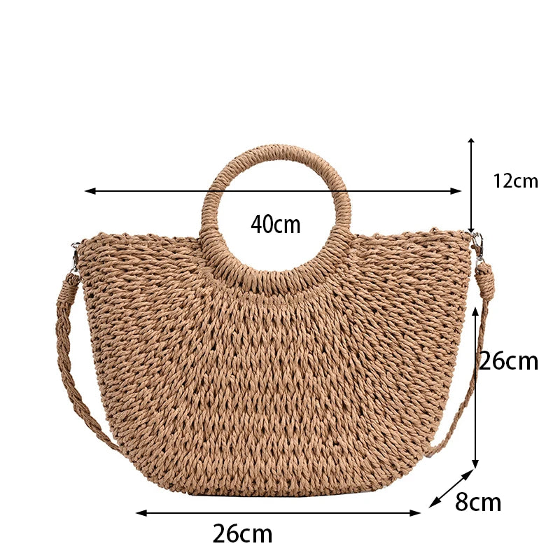 Straw Woven Handbags for Women – Handmade Travel Seaside Beach Bag