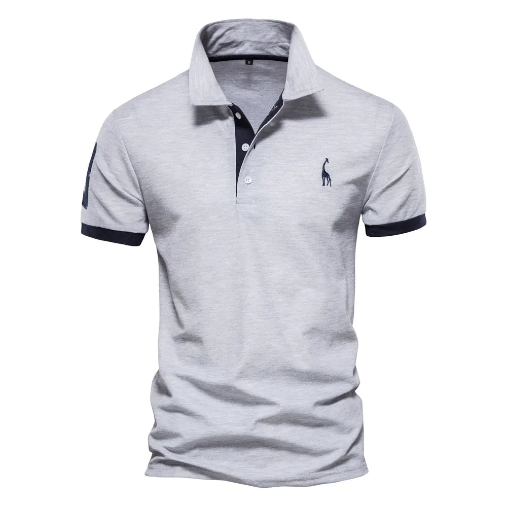 Embroidery Grey Slim Fit Polo Shirt