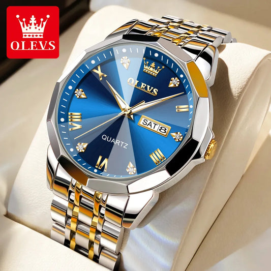 OLEVS Rhombus Mirror Original Quartz Stainless Steel Wristwatch