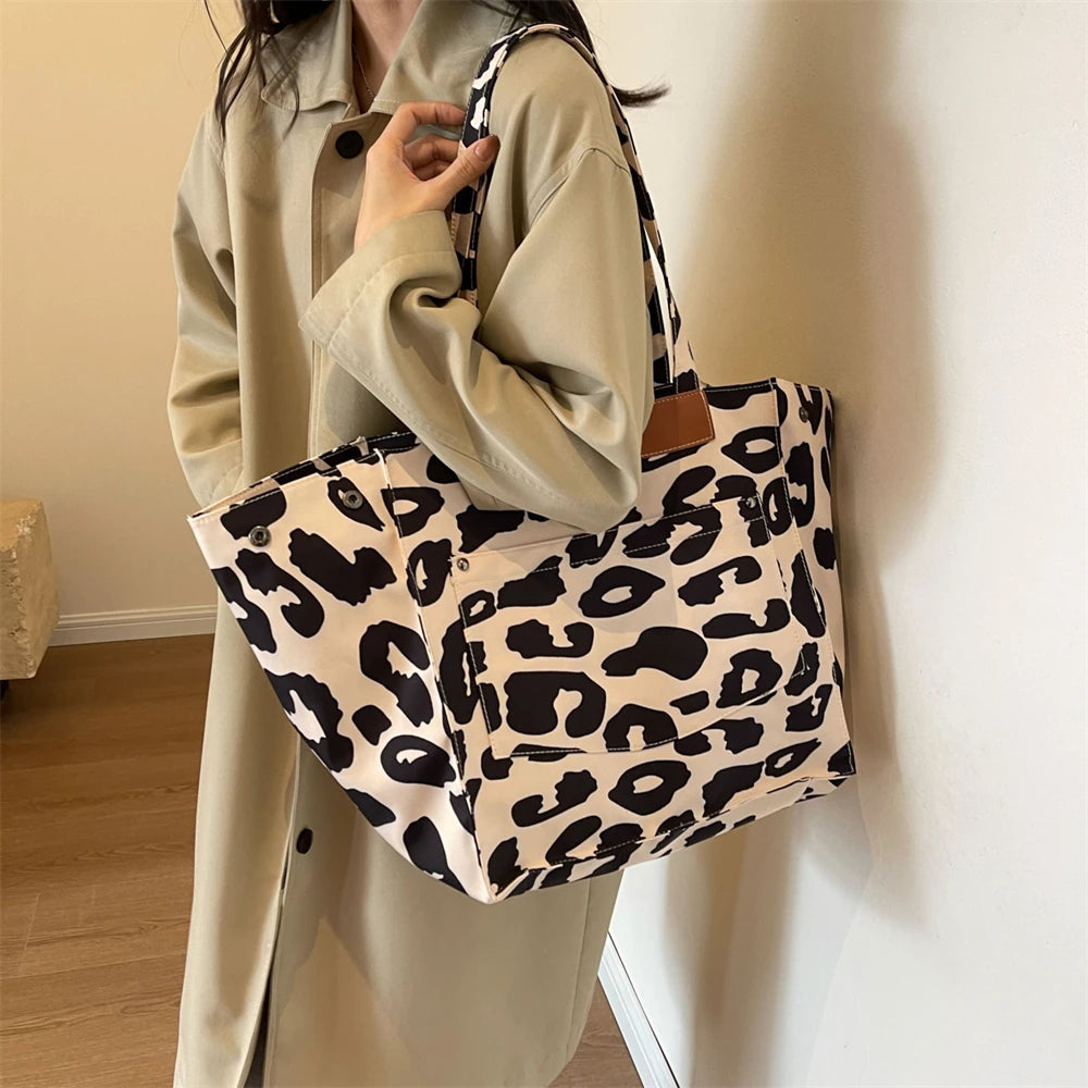 Oversized Leopard Print Shoulder Handbags for Women