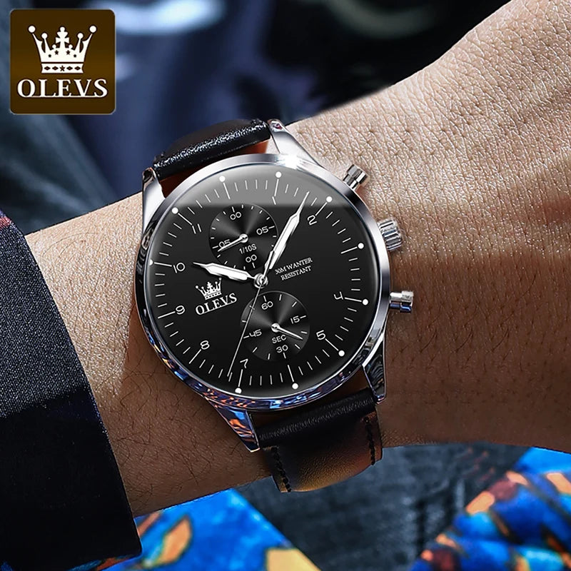 OLEVS Leather Chronograph Wristwatch