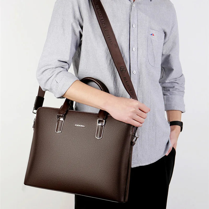 New Luxury Cow Genuine Leather Business Men's Briefcase: High-Capacity Messenger Bag for Laptops