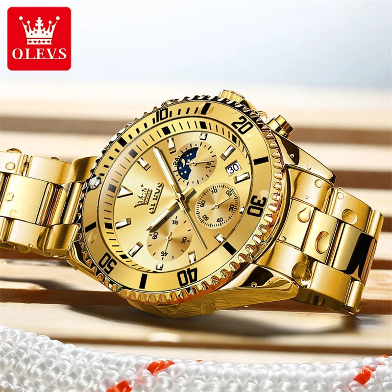 OLEVS Classic Luxury Gold Quartz Luminous Stainless Steel Men's Watch