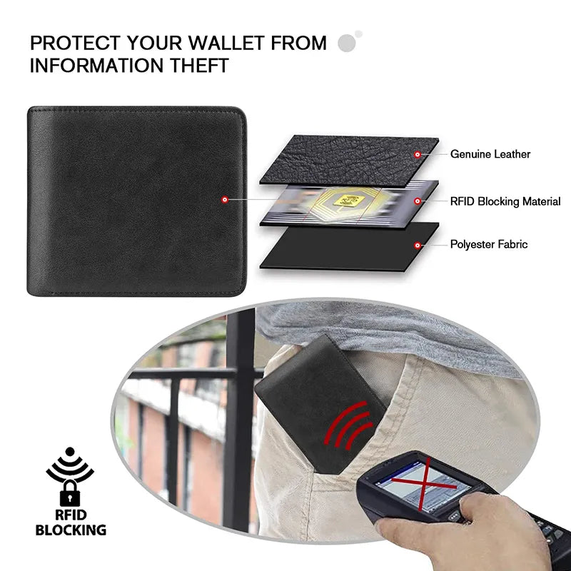 Experience Elegance and Security with Our 100% Genuine Leather RFID Blocking Slim Trifold Men's Wallet.