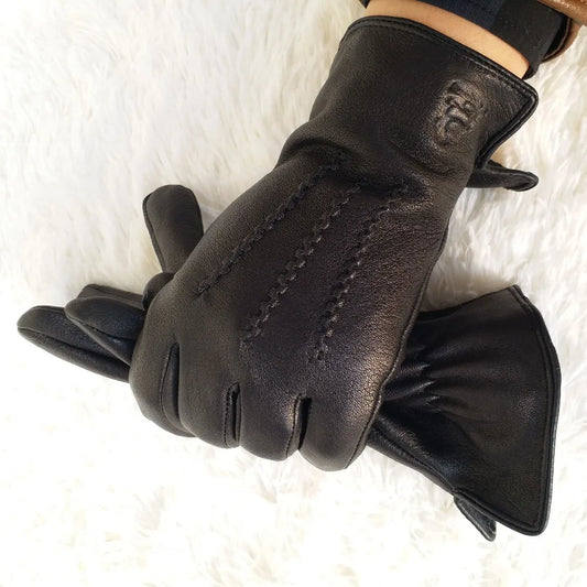 Deer Skin Pattern Sheepskin Men's Gloves: Warmth and Softness with Plush Lining