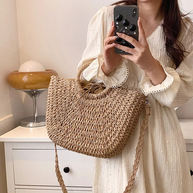 Straw Woven Handbags for Women – Handmade Travel Seaside Beach Bag